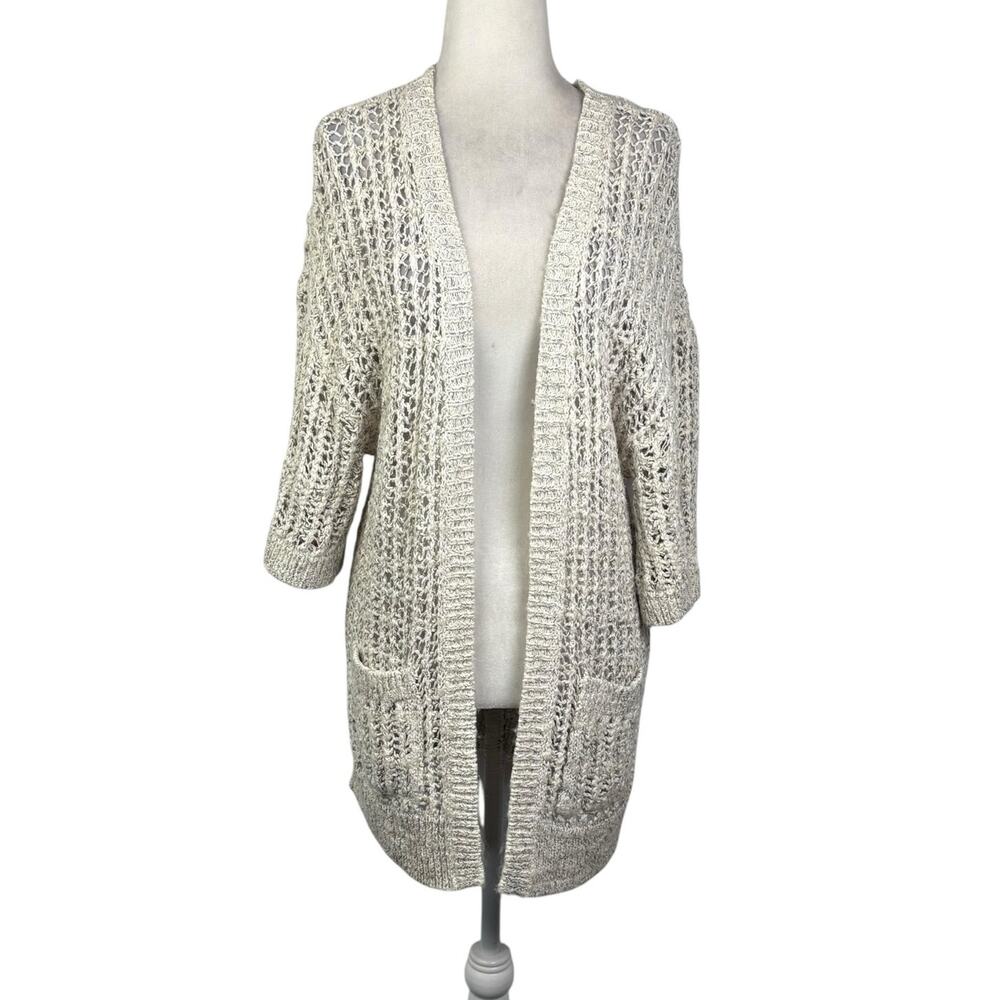 Free People Cream Crochet Open Knit Duster Cardigan Sweater
